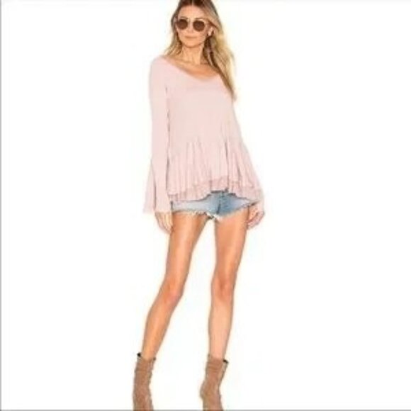 Free People Pale Pink Mauve Ruffled Hem Long Sleeve Tunic Top - Picture 15 of 16